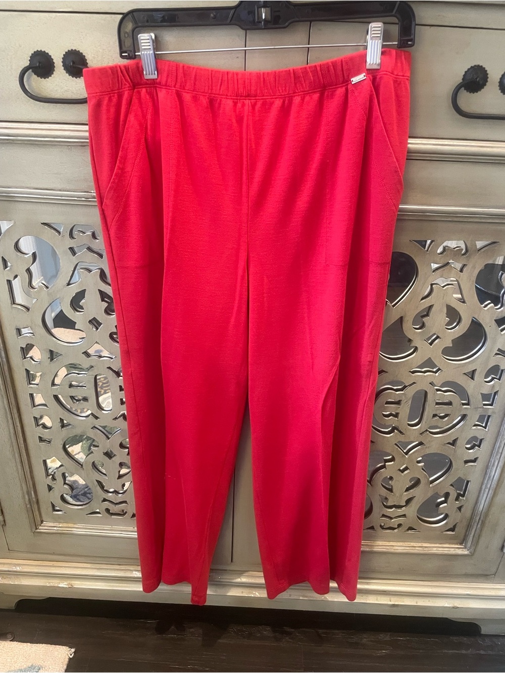 St John Spa Red Pull-On Wide Leg Pants